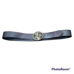 Y2K Genuine Leather Brown Belt With Chunky Gold Tone Buckle Retro